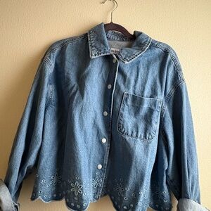Denim Jacket with Floral Eyelets